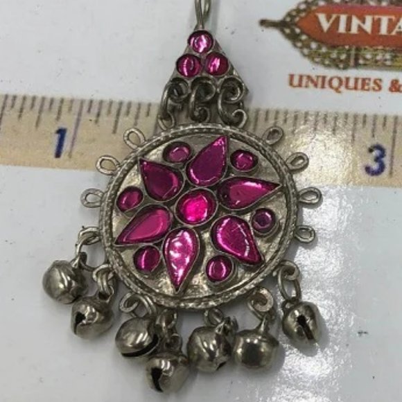 Afghan Kuchi Silver Jhumka Earrings with Purple Glass - Picture 2 of 6